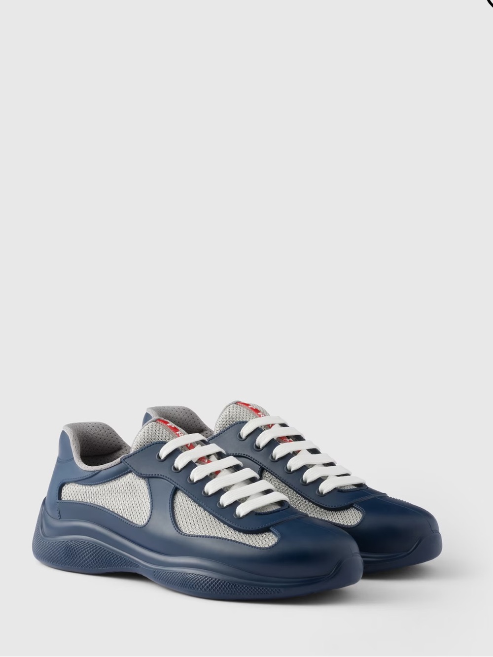 Prada Men’s Blue and White Leather-Trim Sneakers - Picture 3 of 15